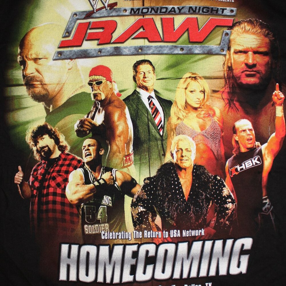 WWE HomeComing RAW tee shirt Austin Cena Hogan Flair Foley Trish HHH vintage WWF